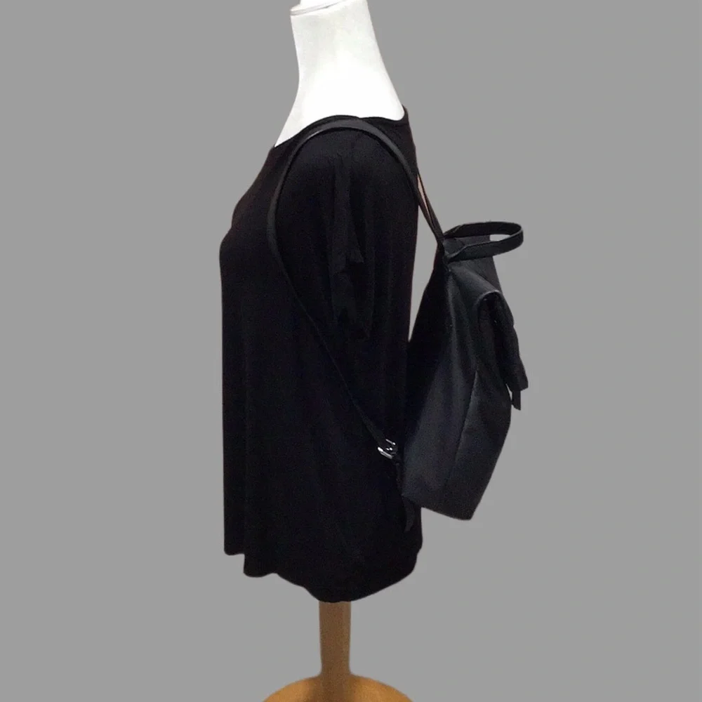 DKNY Tilly Graffiti Fold-Over Backpack, Faux Leather, Graffiti Logo Print, Black - Picture 4 of 12